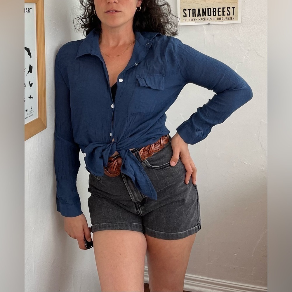 Blue Sheer Button Down Top - image 1